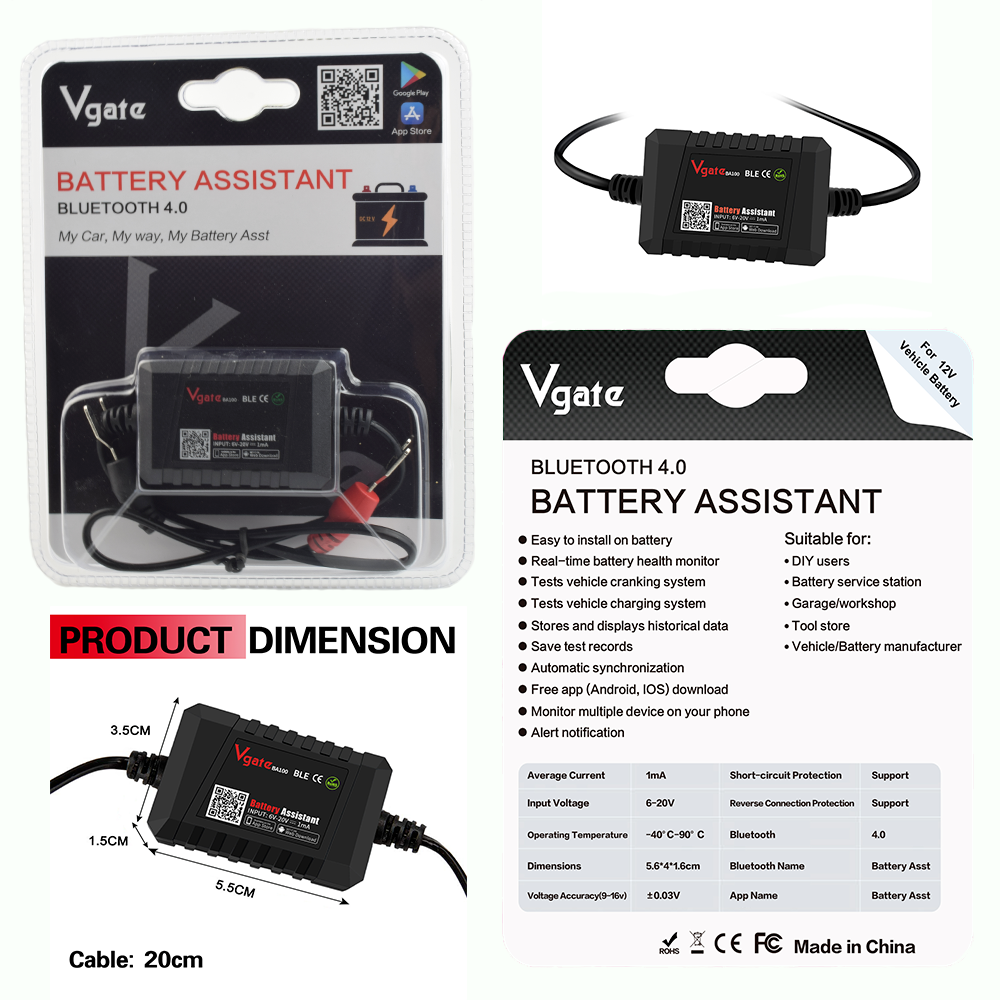 Vgate（BA100）Battery Assistant  Tester BLE4.0