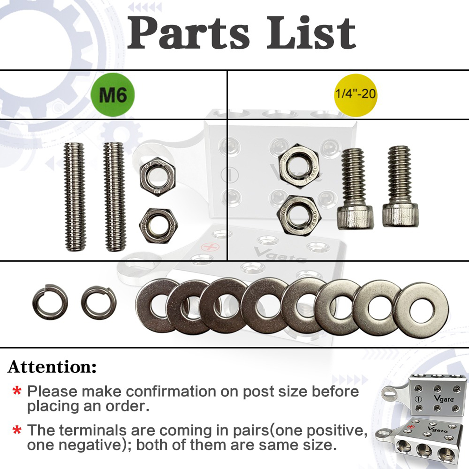 Battery Terminals --O6（M6 or 1/4”-20）
